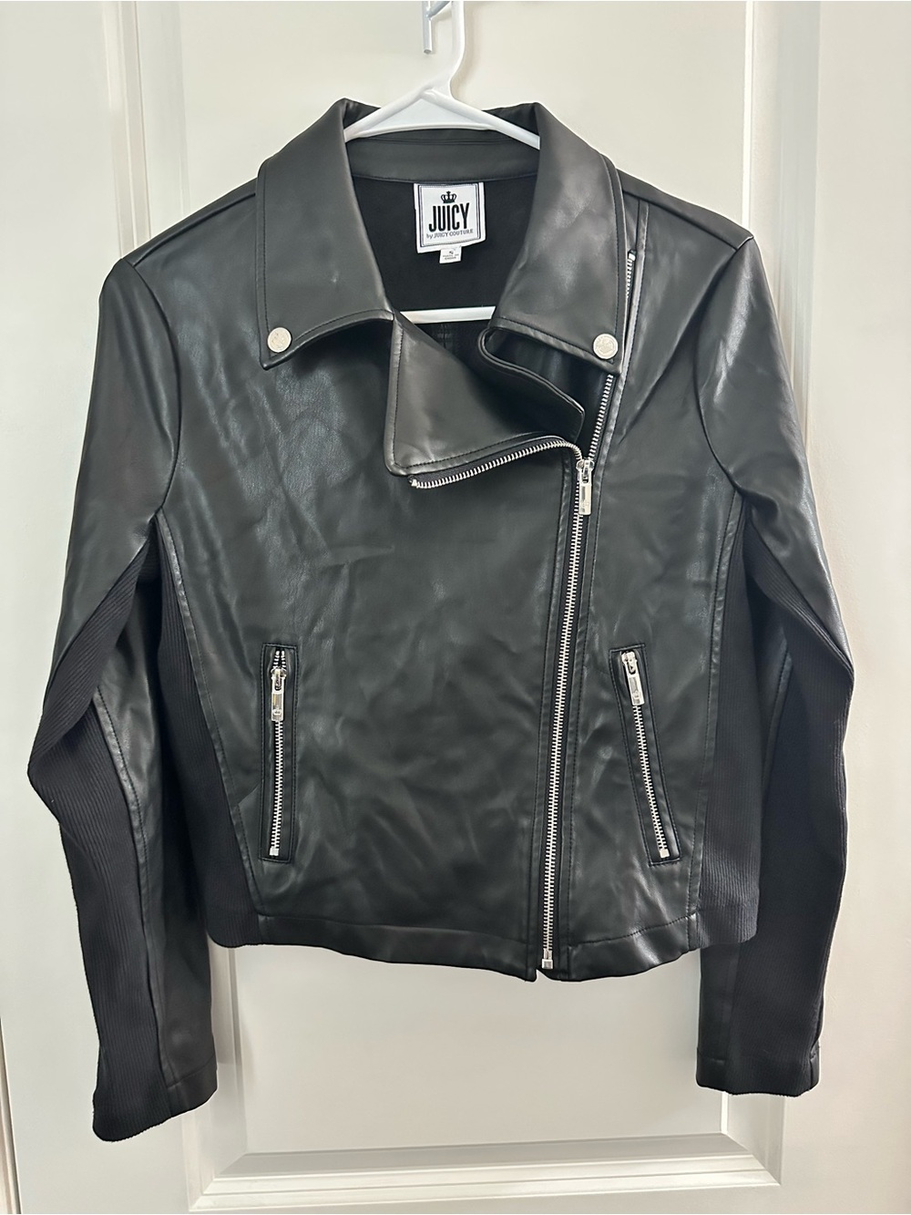 Juicy Couture Black Faux Leather Asymmetrical Moto Jacket